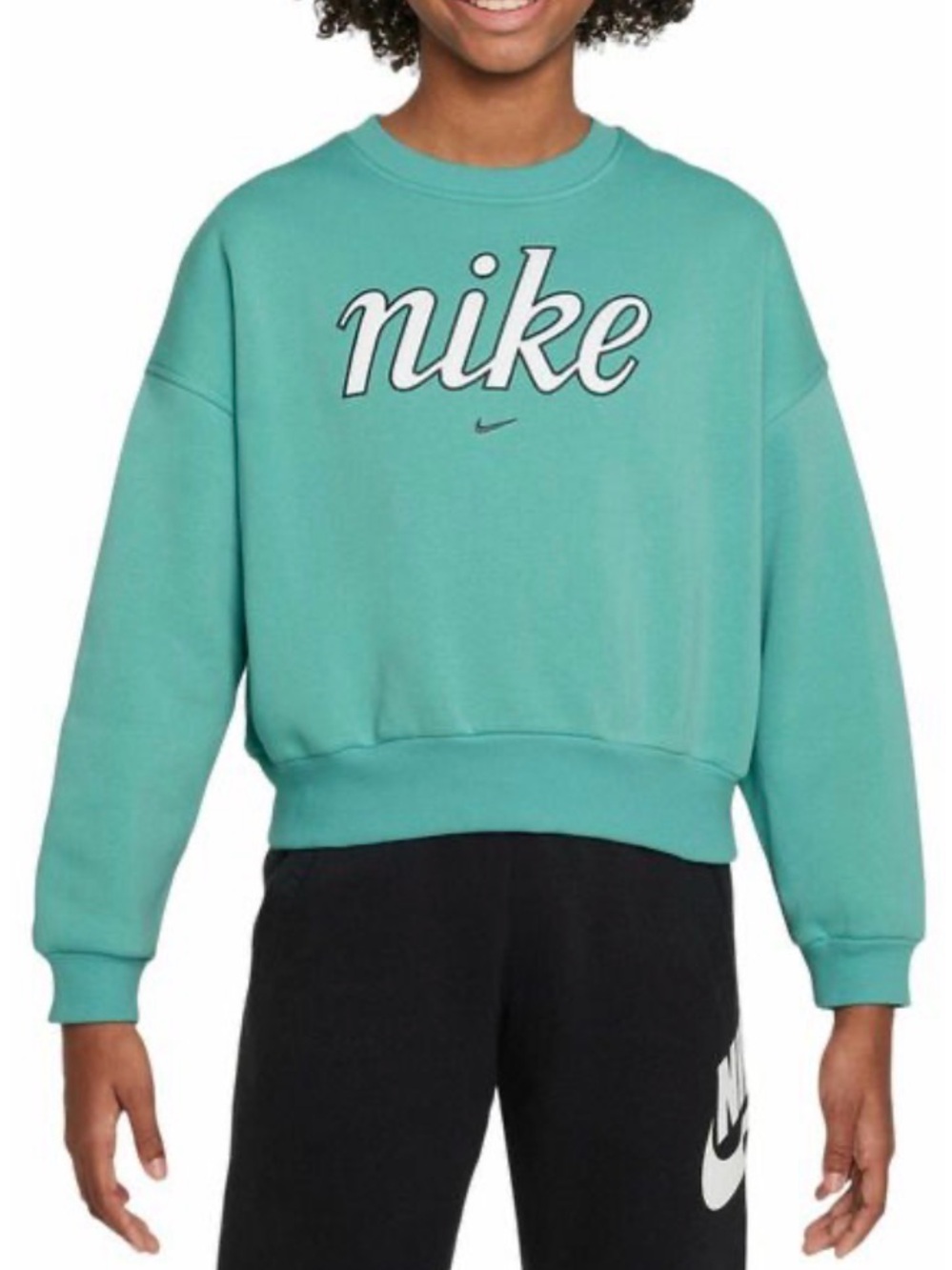 Nike Kids' Teal Boxy Cropped Sweatshirt
